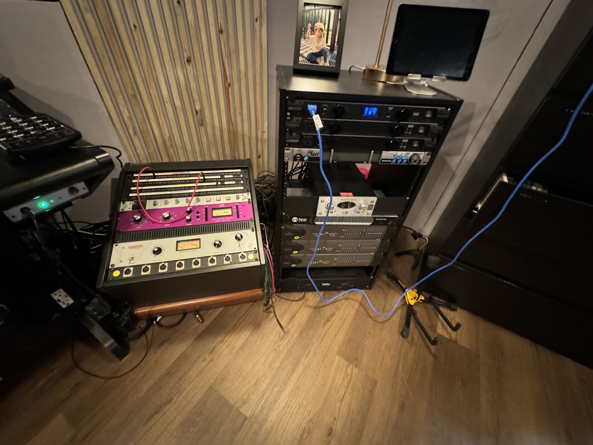 Long Road Recording live room with wood paneling